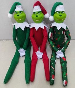 Volwassenen elfen 35cm Nieuwe Kerst Grinch Pop Harde Hoofd Groene Accessoires Haar Monster Pluche Home Decoraties Op de plank Volwassen Elf Ornament Cadeaus voor Kinderen Jongens Meisjes