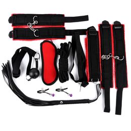 Juegos de adultos cuero BDSM Bondage Slave Kits esposas para sexy Whip Gag erótico No vibradores juguetes mujeres parejas tienda artículos de belleza