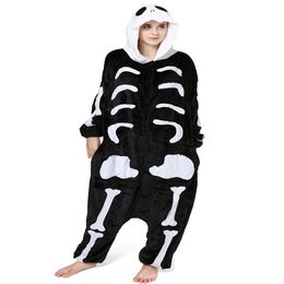 Kigurumi squelette humain pour adultes, pour Halloween et le jour des morts, Costume de crâne pour femmes et hommes, 303q