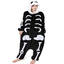 Menselijk skelet Kigurumi voor volwassenen voor Halloween en Dag van de Doden Vrouwen en Mannen Onesie Skull Costume209D