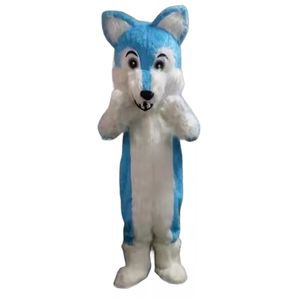 Volwassenen Long Fury Furry Husky Dog Mascot Costume Blue Wolf Fox Fursuit Catoon Character Dress Dress Jamloween Kerstmis Parade Suits