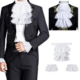 Adultes Hommes Victorien Dentelle Jabot et Poignets pour Enfants Collier Détachable Stage Party Colonial Pirate Steampunk Costume Accessoire 240314