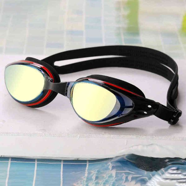 Lunettes de natation pour adultes, revêtement de galvanoplastie, lentille anti-buée, bandeau élastique, plaquette nasale réglable, lunettes de natation G220422