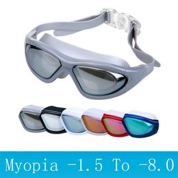 Volwassenen Zwembril bijziendheid Duikmasker Anti-condens Sport Groot frame Zwembril op sterkte Graad Optische Waterdichte bril 220706
