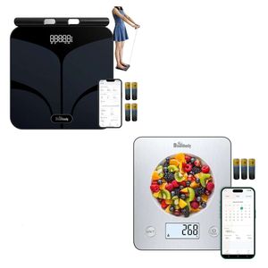 Geavanceerde Bluetooth Smart Digital Bathroom Body Scale en keukenschaalbundel voor nauwkeurig gewicht, BMI en voedings volgen met 8 sensoren