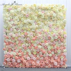 Panneau mural de fleur de changement de dégradé personnalisé avancé, toile de fond 3D, décor de fête de mariage, décor d'événement, pivoine rose, mur de fleur artificielle T2206b