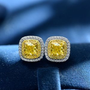 Niveau avancé Designer Boucle d'oreille Femmes S925 Sterling Silver Stud Boucles d'oreilles Mode Femme Boucle d'oreille Femmes Jaune Rose Diamant Boucles d'oreilles Zircon 321K Forme carrée