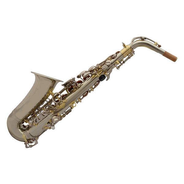 Saxofón profesional Avanzado Mib alto níquel brillante llaves latón blanco SAX