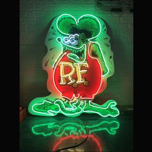 Reclame Acryl Plint RAT FINK Neon Signs Licht Visuele Kunstwerk Bier Bar Muur Poster Echt Glas 18inch282Z