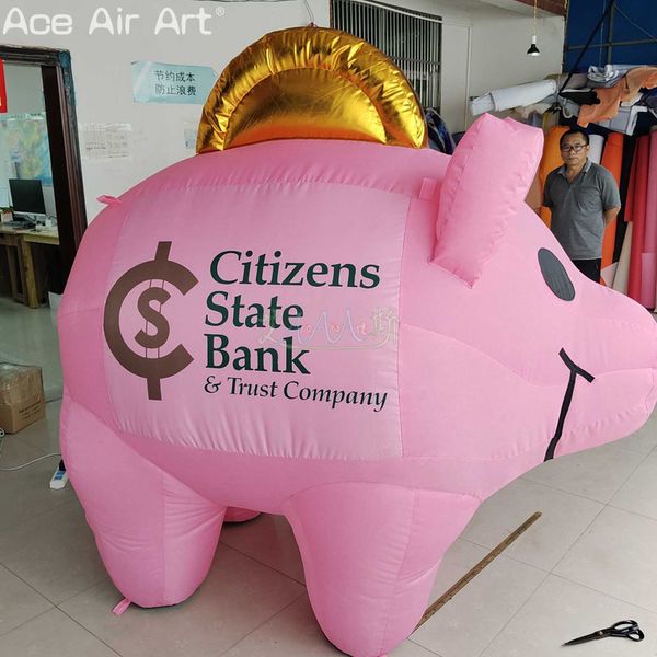 Hucha inflable publicitaria, modelo de cerdo, mascota de cerdito en efectivo con ventilador interno o soplador para promoción/exposición