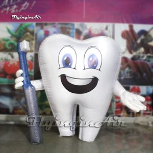 Reclame opblaasbare tandballon 2m / 3m gigantische witte tandvormige cartoon mascotte figuur Dental model met tandenborstel voor evenement