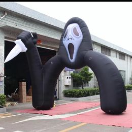Reclame blaasstenen op het vak Holiday Event Giant Black Scary Skull Ghost Arch opblaasbare boog Halloween met luchtblazer voor werffeestdecoratie