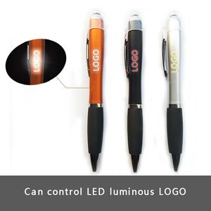 Pennen Hot Rubber Plastic Custom Logo Kleur Optionele Refill Kleur Reclame Promotie LED Lichtgevende Balpen