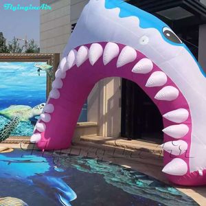 Arco de tiburón inflable con publicidad personalizada, túnel de mascota de animales de dibujos animados de 4m de altura para decoración de entrada al aire libre