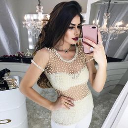 Adyce 2019 nouvelle femme bandages sexy sans manches rose blanc perle club robe anti-chambre luxe dentelle célébrité soirée