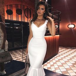 ADYCE 2021 nouvel été blanc robe de pansement Sexy Spaghetti sangle sans manches moulante Club célébrité soirée robe de soirée Vestidos 210306