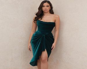 Adyce Aankomst Vrouwen strapless Deep Green Velvet Club Dress Sexy Mouwlevess Fashion Midi Celebrity Evening Runway Party Casual Dres4512368
