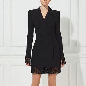 Adyce Winter Women Slim Trench Coats Negro con cuello en V profundo Abrigos cruzados Manga larga Borla Moda Club Coats LJ201128