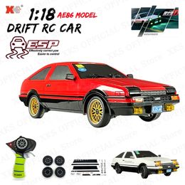 AE86 Model 118 RC CAR 2.4G Remote Control 15kmH AWD op weg LED Light ESP Gyroscope RC Drift Racing Toy Car Cadeau voor jongen 240408