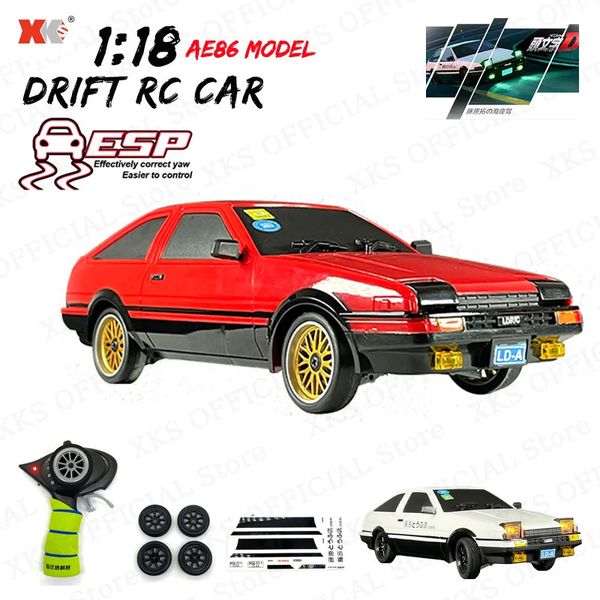 AE86 Modèle 118 RC Car 24g Remote Contrôle 15 kmh AWD sur route LED LED ESP Gyroscope Drift Racing Toy Gift For Boy 240327