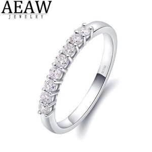 AEAW 14k oro blanco 0 25ctw 2mm DF corte redondo compromiso boda topacio moissanita anillo de banda de diamante cultivado en laboratorio para mujer 334Y