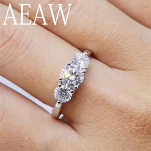 AEAW 2CTW 6.5mm ronde gesneden engagingwedding diamant ring dubbele halo platina plated zilver 220216