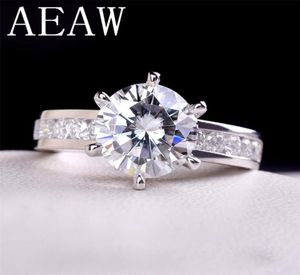 AEAW 2ctw 8mm F ronde geslepen diamanten verlovingsring dubbele halo ring geplatineerd zilver 2201213726781
