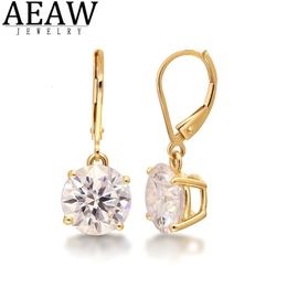 AEAW Geel Goud 10k Edelsteen Oorbellen 1ct Ronde voor Vrouwen Solitaire Party Fijne Sieraden 240112