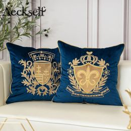 Aeckself Luxe Europees borduurwerk Velvet kussen Cover Home Decor Navy Blue Gold Beige Black Thurg Pillow Case 240430