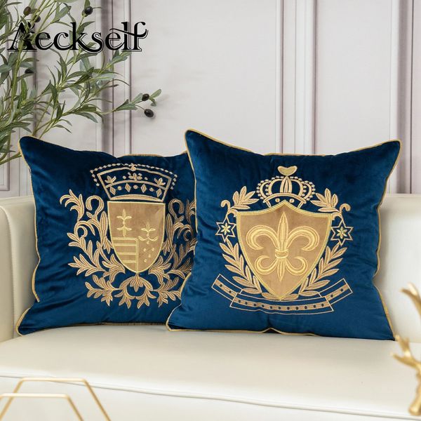 Aeckself Luxury Européen Broidery Velvet Cushion Cover Home Decor Navy Blue Gold Beige Black Throw Base