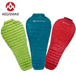 AEGISMAX Ultra-léger adulte en plein air Camping vers le bas sac de couchage en Nylon momie trois saisons en duvet d'oie sac de couchage 240119