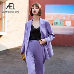 AEL Rétro automne printemps veste femmes costume manteaux Violet outwear casual col rabattu streetwear vestes lâches blazer 201023