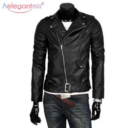 Aelegantmis Merk PU Lederen Jas Jas Mannen Zippers Biker Moto Met Riem Male Herfst Winterjassen Plus Size 210607