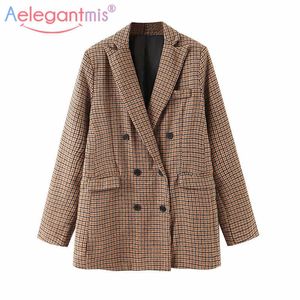 AELEGANTIMIS Casual Office surdimensionné Lady Houndstooth Blazer Femmes Coréen High Street OL Femme Femme Coloré Outwear 210607