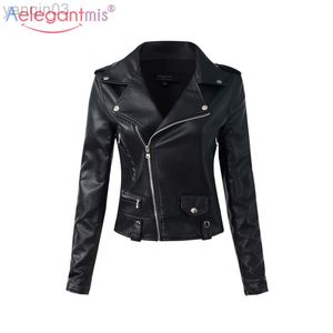 Aelegantmis Casual Pu Leather Jacket Women Classic Zipper Short Motorcycle Jackets Lady Autumn Winter Basis Lederen jas Zwart L220801