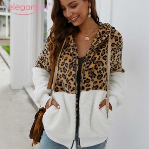 Aelegantmis Mode Léopard Surdimensionné Hoodies Femmes Casual Manteau En Fausse Fourrure À Capuche En Peluche Polaire Sweat Femme Fluffy Outwear 210607