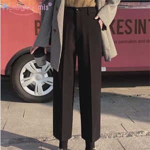 Aelegantmis haute qualité taille élastique noir laine sarouel femmes doux Simple femme laine cheville longueur pantalon 210607
