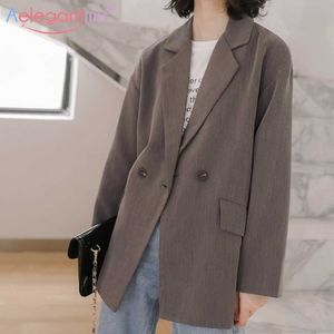 Aelegantmis losse kantoor dame blazer jassen vrouwen casual vintage werkpak jas vrouwelijke solide koreaanse uitloper chic giersterd 210607