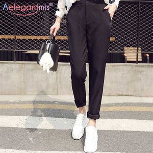 Aelegantmis Bureau Lady Costume Pantalon Femmes Casual Harem Crayon Femme Lâche Plus Taille Longue Dames Pantalon Noir 210607