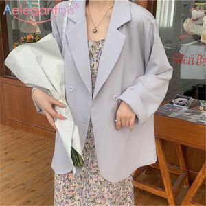 Aelegantmis surdimensionné femmes mince bleu bureau dame Blazer femme Streetwear élégant veste poches dames costume 210607