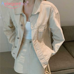 Aelegantmis Vintage White Denim Jacket Twee Stuk Set Vrouwen Een lijn Rokken Vrouwelijke Pakken Casual Mini Skrit 2 Streetwear 210607