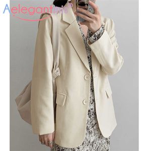 Aelegantmis blanc jolie pochette veste femmes bureau dame noir Blazers femme travail costume manteau dames mince survêtement 4 couleurs 210607