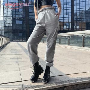 Aelegantmis mujeres gris cintura alta casual pantalones largos joggers delgados pantalones femeninos sueltos señoras lápiz pantalón streetwear pantalones de chándal 210607