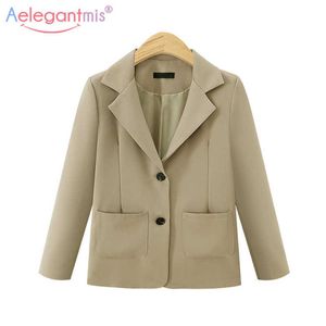 Aelegantmis vrouwen losse toevallige blazer pocket jas jas gekleed lange mouw kantoor dame werkpak vrouw blazers bovenkleding 210607