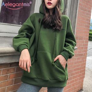 Aelegantmis Vrouwen Winter Fleece Warm Hoodies Sweatshirts Dames Losse Oversized Pullovers Sweatshirt Vrouwelijke Pocket Hooded Jacket 210607