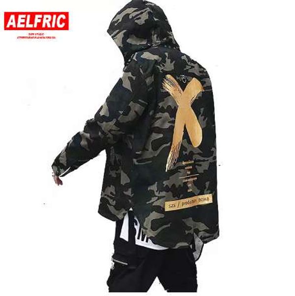 AELFRIC Grande Lettre X Manteau Camo Veste Rouge Jaune Militaire À Capuche Coupe-Vent Hip Hop Vestes Outwear Hommes Femmes US Taille S-XL TR01