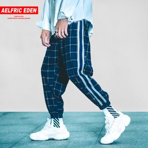 Pantalones para hombres Aelfric Hip Hop Plaid Stripe Patchwork Harem Pantalones casuales Hombres 2021 Otoño Jogger Masculino Sweetpants Streetwear B042