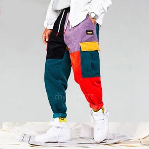 Aelfric eden mannen corduroy patchwork zakken cargo broek harem joggers harajuku joggingbroek hip hop streetwear broek