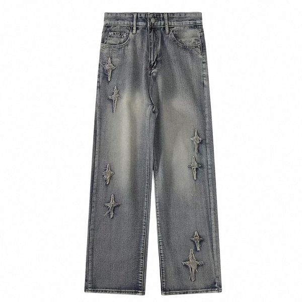 Aelfric Eden Star Broidered Wed Jeans 2023 Men Hip Hop Denim Streetwear Hole Denim Pant HARAJUKU JOGGERS Jeans Harem Pantal
