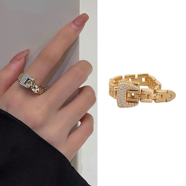 AENSOA 2022, nuevo diseño, anillos de Metal ajustables de Color dorado para mujeres y hombres, caja de dijes, cadena, cinturón de cristal, anillo de lujo, joyería inusual